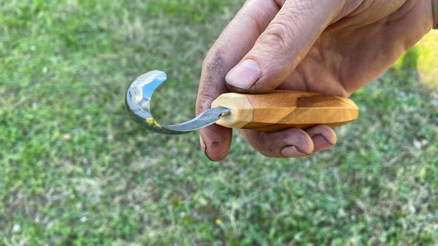 Hollow Back Small Spoon Knife Right Hand Compound Curve, Hook Knife, Wood Carving Knife, Kuksa Knife, Carving Tool