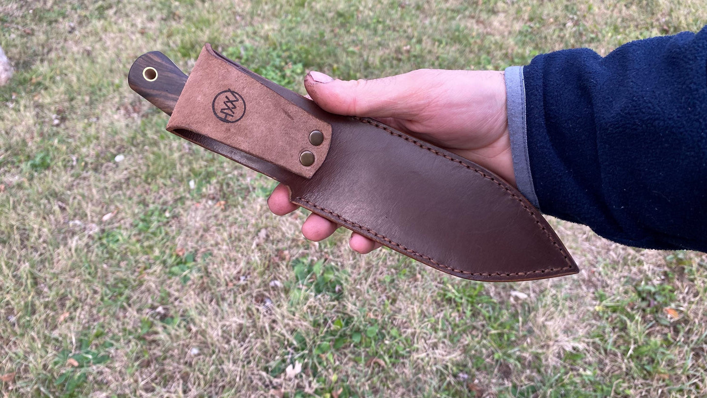 Nessmuk Knife, Big Hunting Knife with Leather Sheath, Bushcraft Knife, Camping Knife, Tactical Knife, Full Tang Knife, Survival Knife