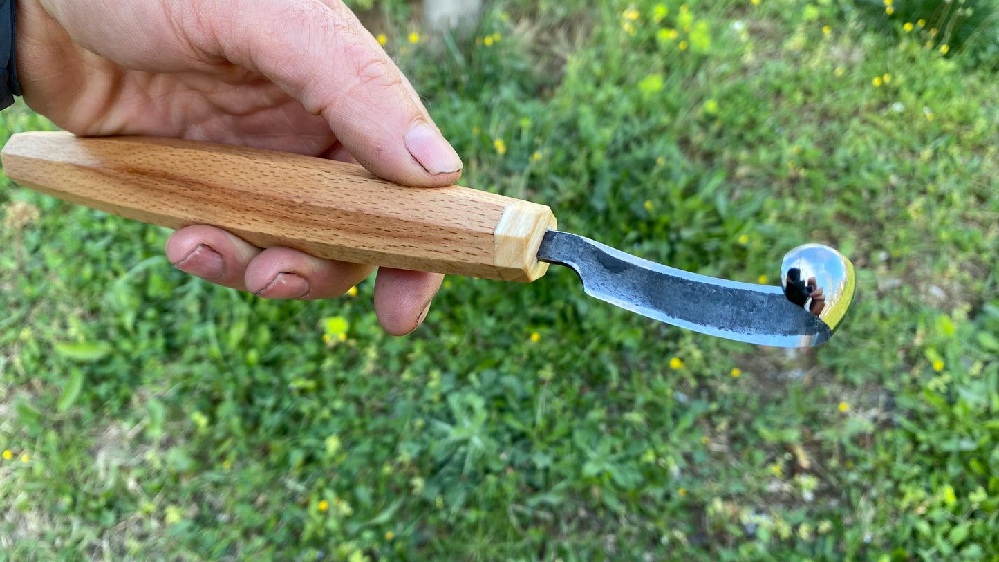 Hollow Back Spoon Knife Left Hand Compound Curve New, Hook Knife, Wood Carving Knife, Kuksa Knife, Carving Tool