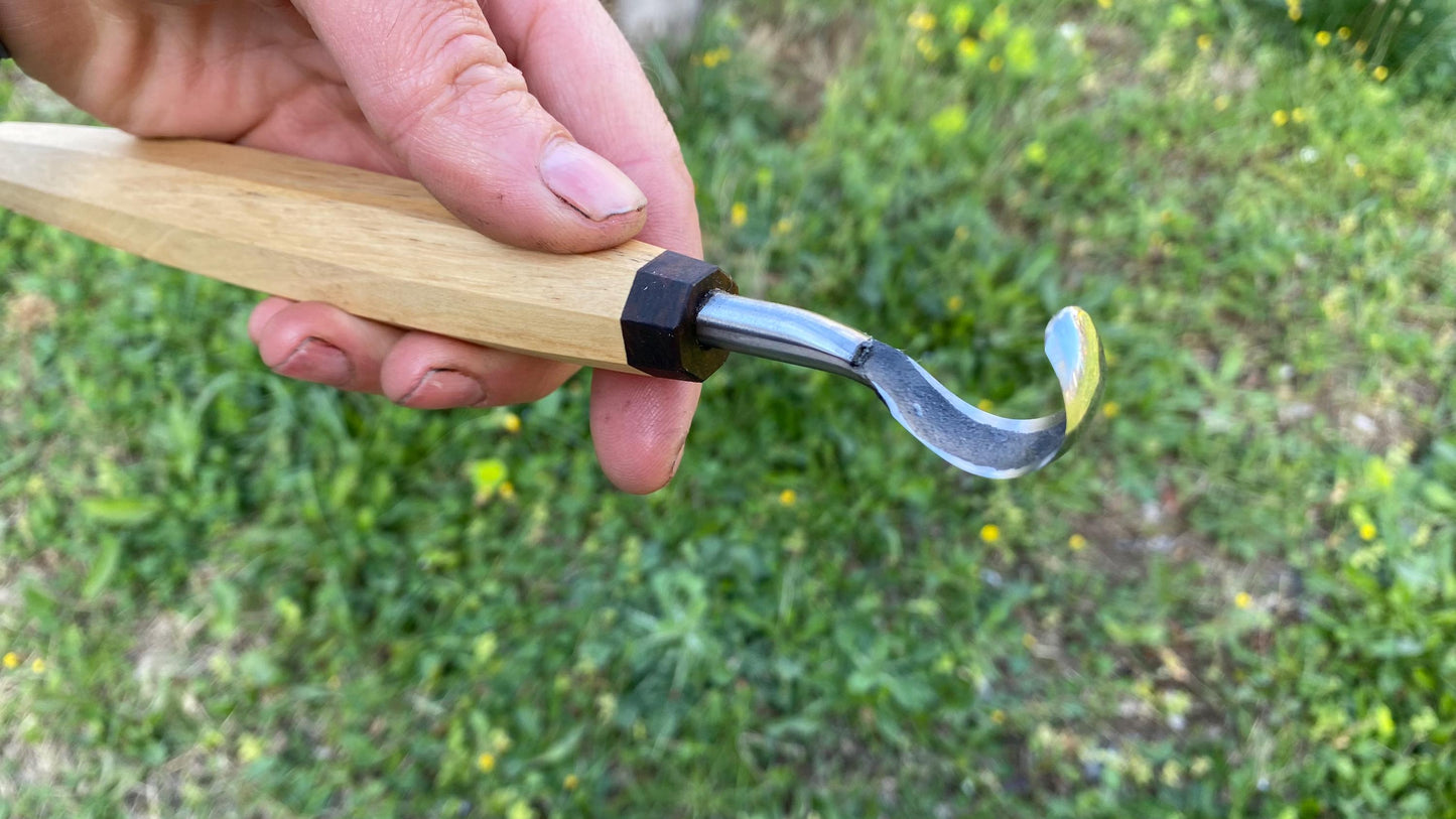 TWCA Cam Spoon Knife 20mm for Left Hand, Hook Knife, Wood Carving Knife, Kuksa Knife, Carving Tool