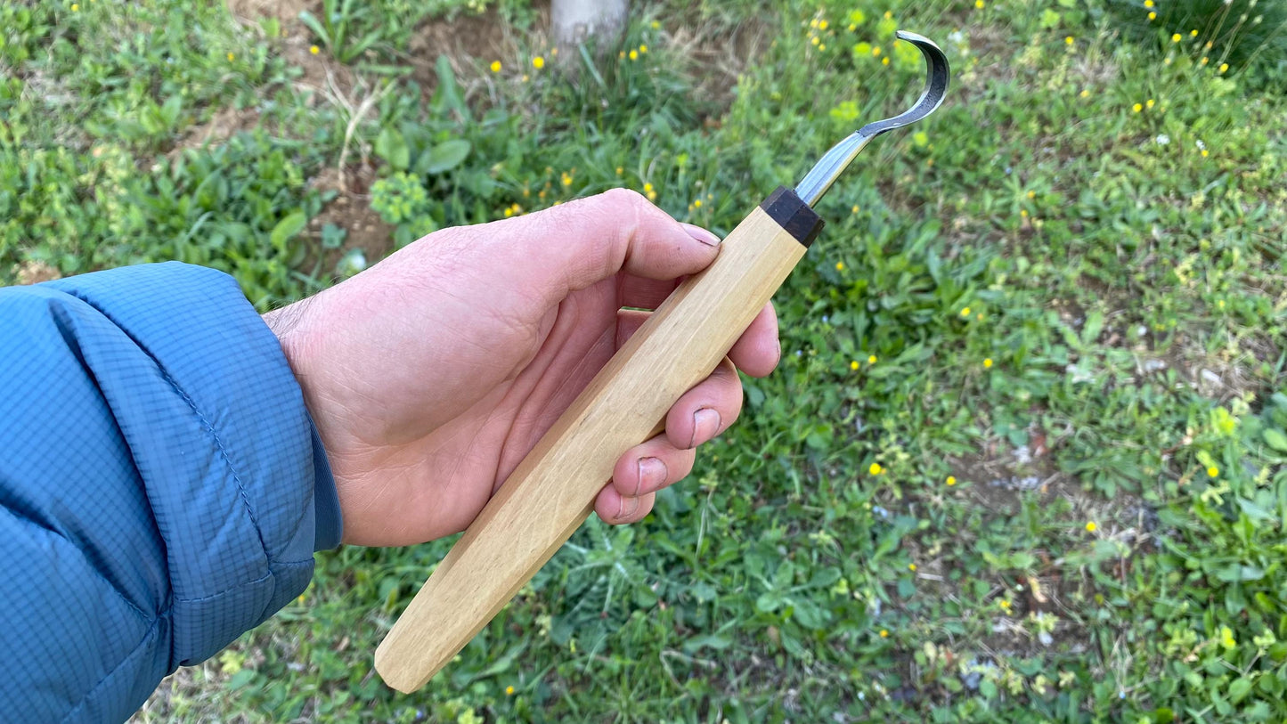 TWCA Cam Spoon Knife 20mm for Left Hand, Hook Knife, Wood Carving Knife, Kuksa Knife, Carving Tool