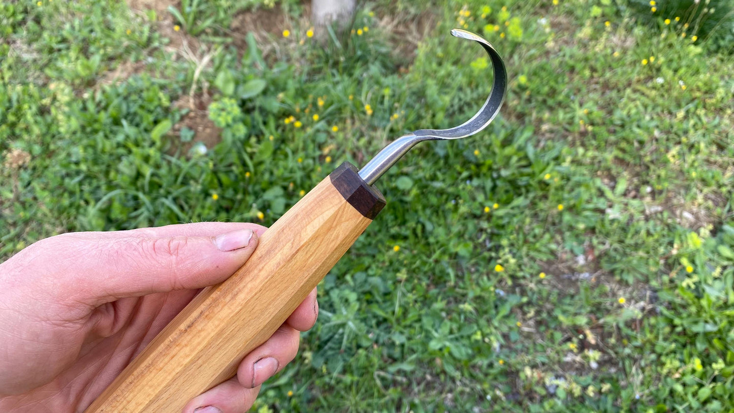 TWCA Cam Spoon Knife 35mm for Left Hand, Hook Knife, Wood Carving Knife, Kuksa Knife, Carving Tool