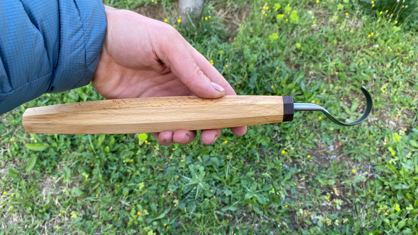 TWCA Cam Spoon Knife 35mm for Left Hand, Hook Knife, Wood Carving Knife, Kuksa Knife, Carving Tool