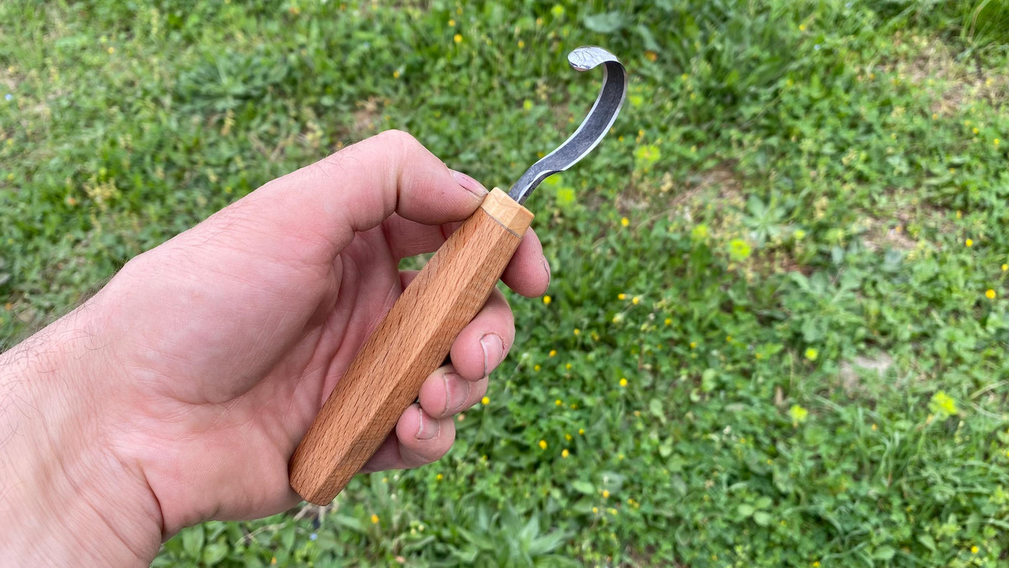 Mini Hollow Back Spoon Knife Left Hand Compound Curve, Hook Knife, Wood Carving Knife, Kuksa Knife, Carving Tool