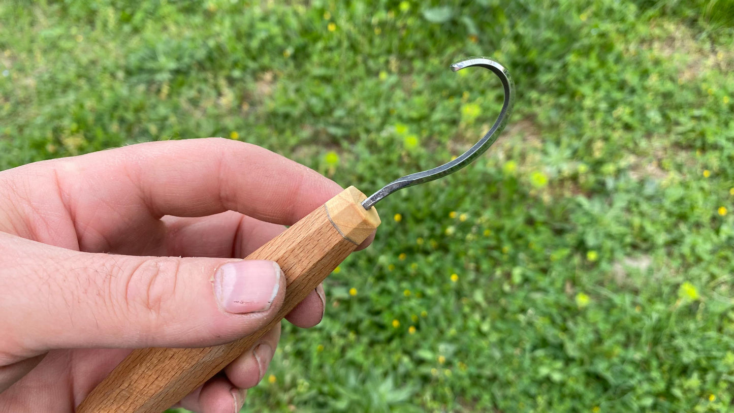 Mini Hollow Back Spoon Knife Left Hand Compound Curve, Hook Knife, Wood Carving Knife, Kuksa Knife, Carving Tool