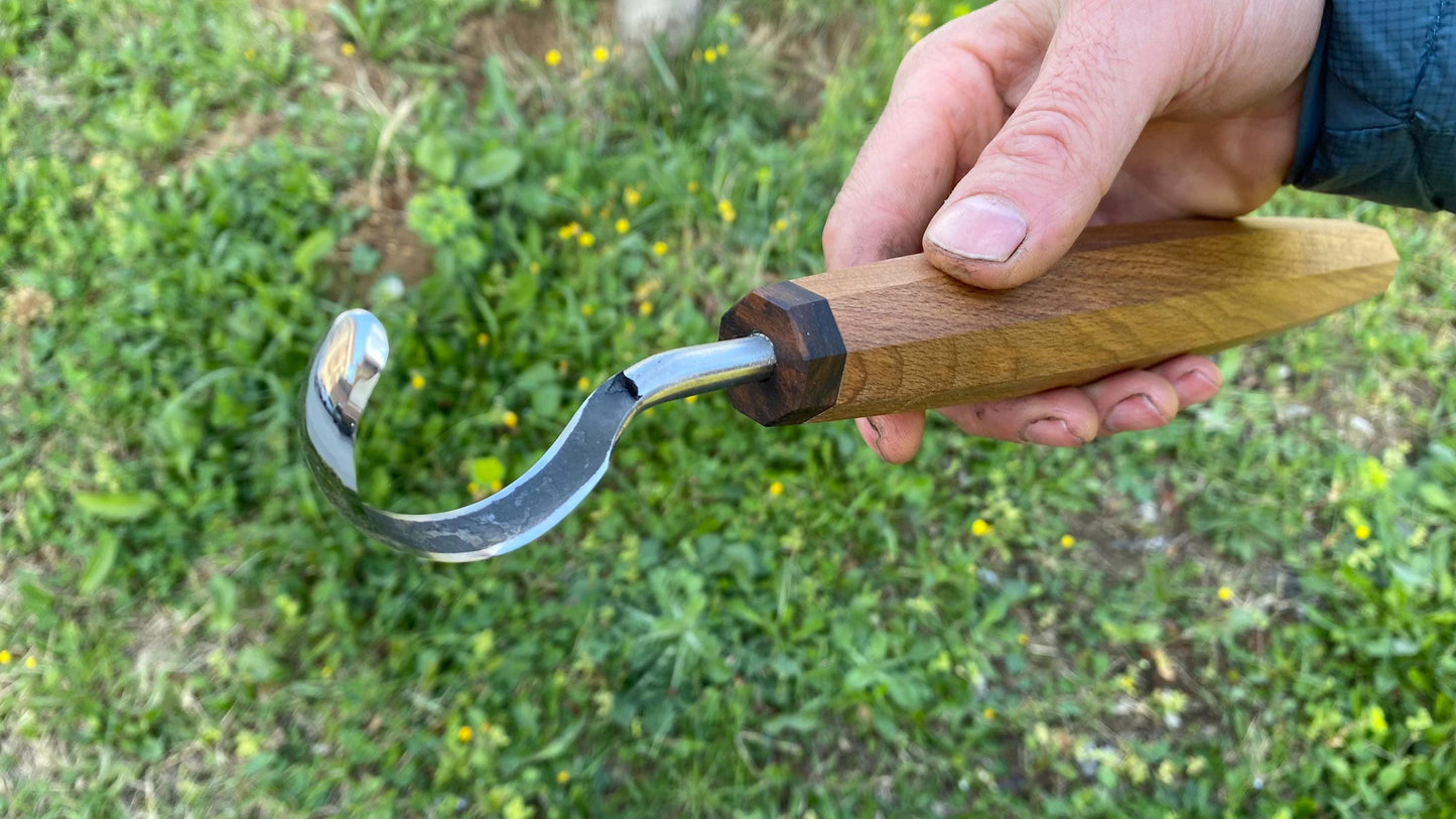 TWCA Cam Spoon Knife 40mm for Right Hand, Hook Knife, Wood Carving Knife, Kuksa Knife, Carving Tool