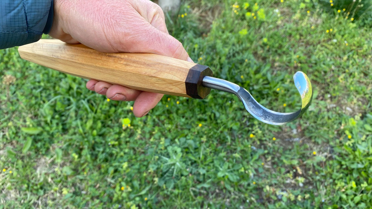 TWCA Cam Spoon Knife 35mm for Left Hand, Hook Knife, Wood Carving Knife, Kuksa Knife, Carving Tool