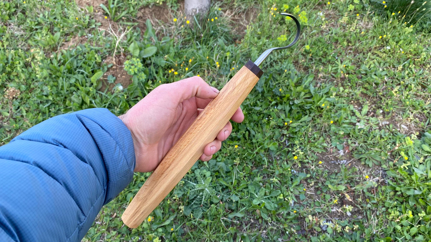 TWCA Cam Spoon Knife 35mm for Left Hand, Hook Knife, Wood Carving Knife, Kuksa Knife, Carving Tool