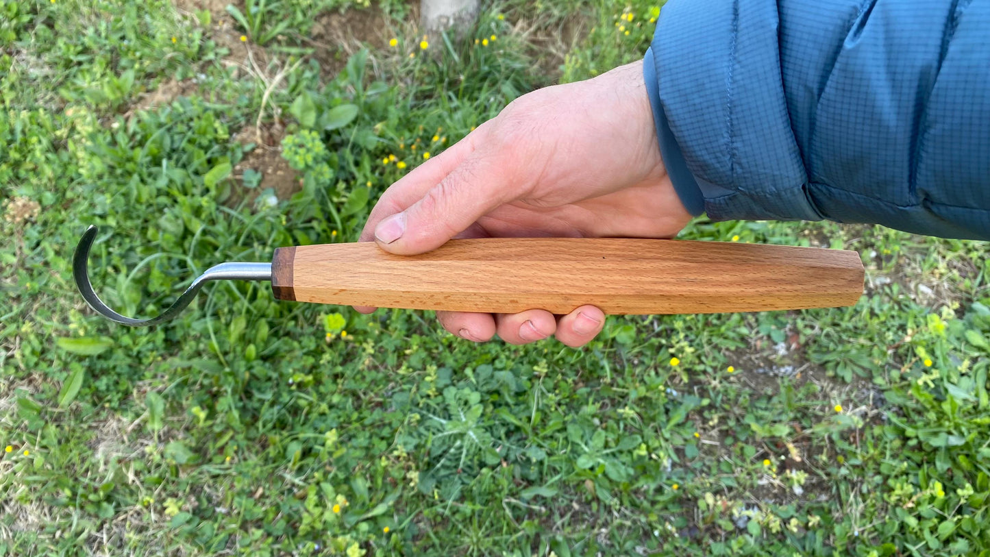 TWCA Cam Spoon Knife 45mm for Right Hand, Hook Knife, Wood Carving Knife, Kuksa Knife, Carving Tool