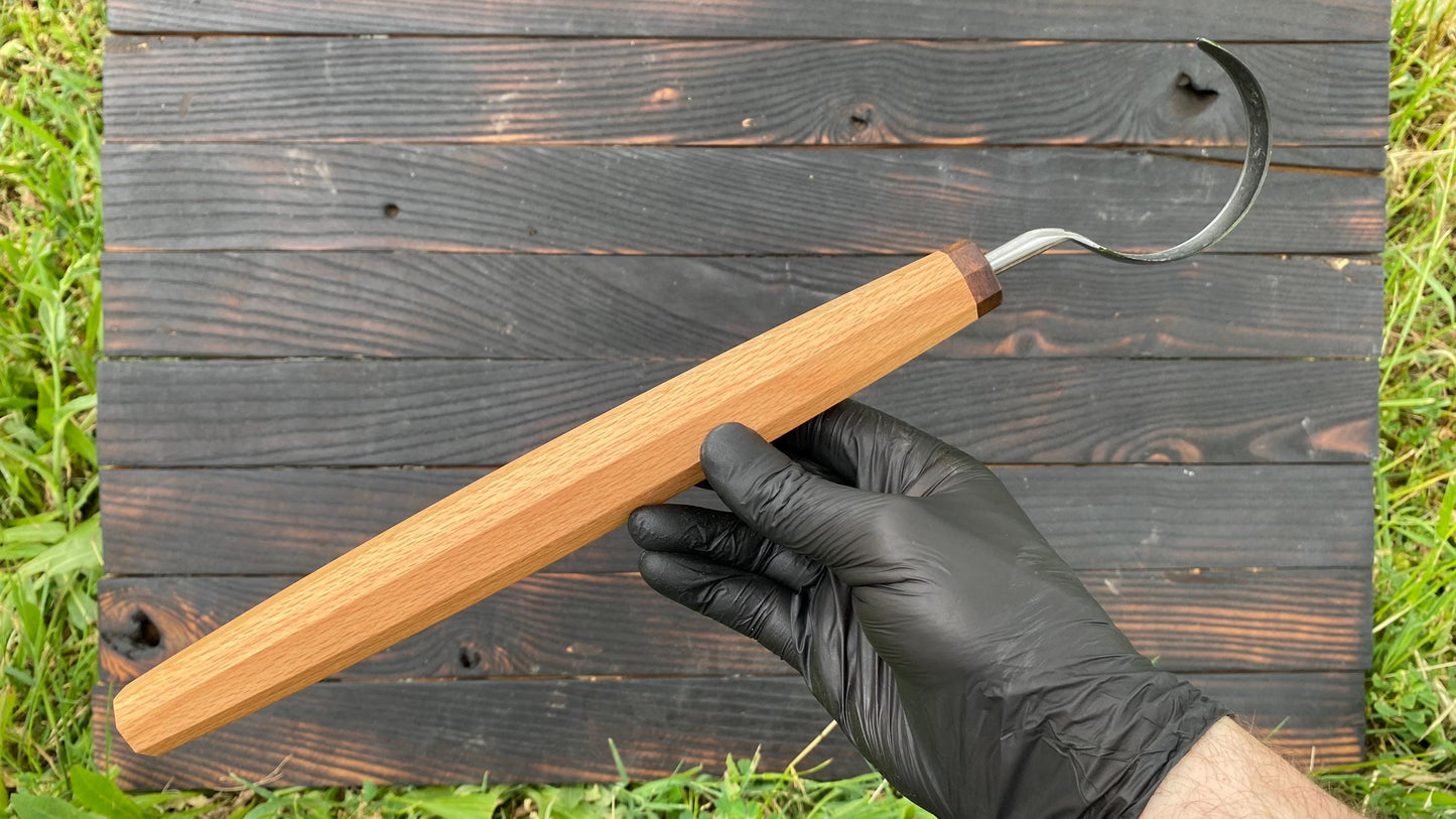 TWCA Cam Spoon Knife 65mm for Left Hand, Hook Knife, Wood Carving Knife, Kuksa Knife, Carving Tool