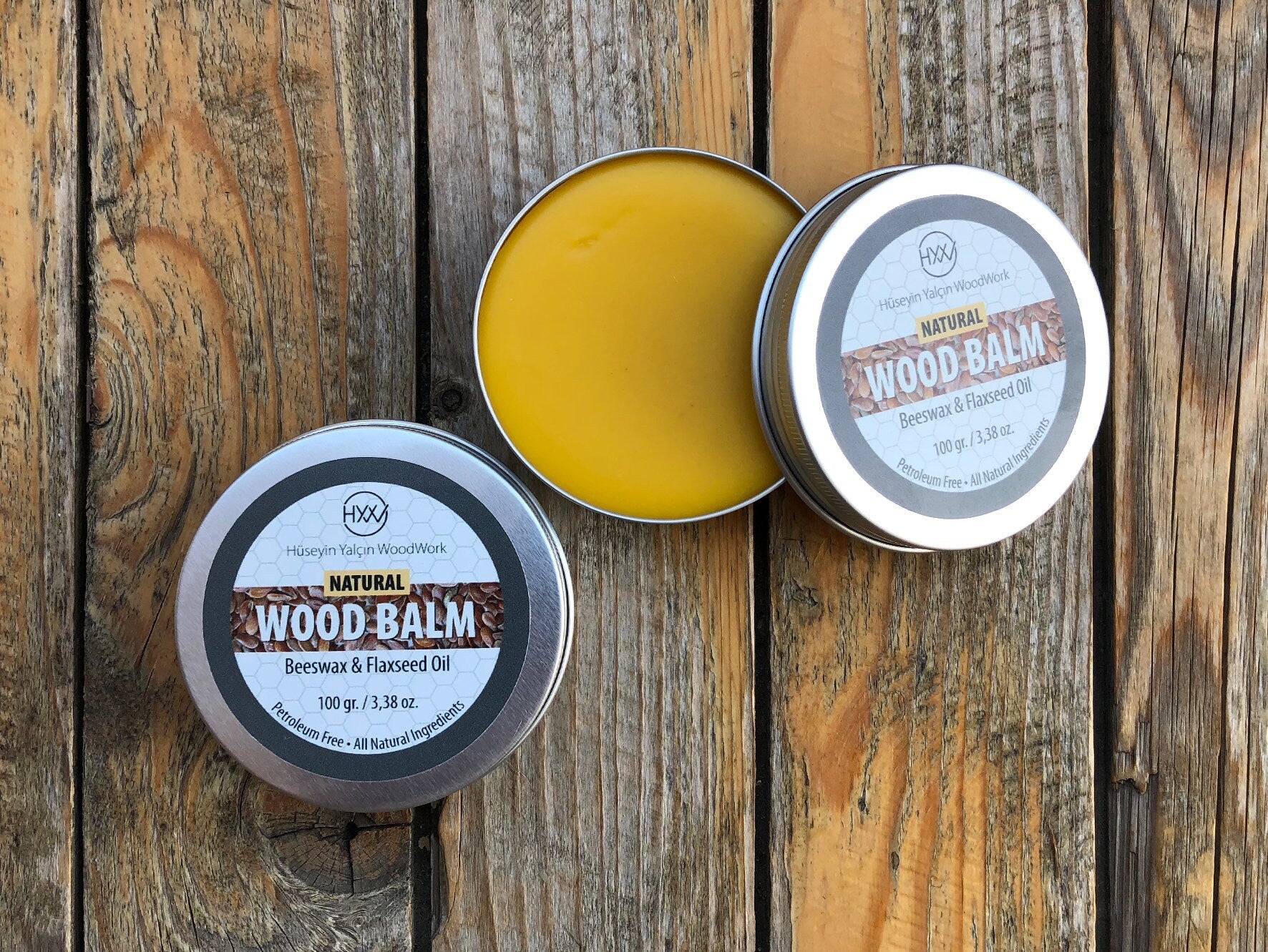 Wood Balm 100ml, Wood Finish, Beeswax Polish, Wood Conditioner, Cutting Board Wax, Wood Butter, Butcher Block Oil, Flaxseed oil wax