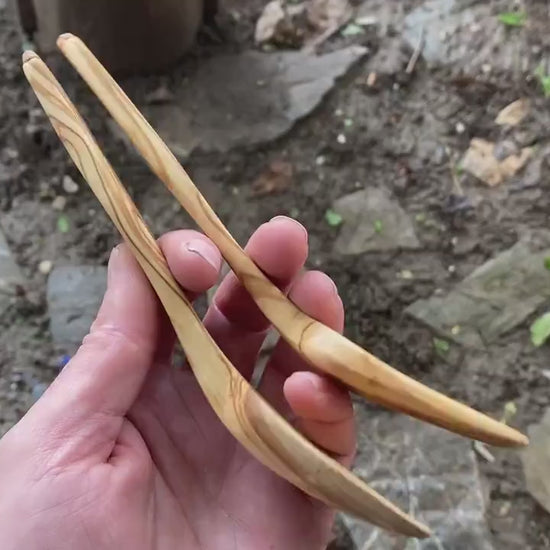 Olive Spoon and Fork, Eating Spoon Set, Hand Carved Spoon