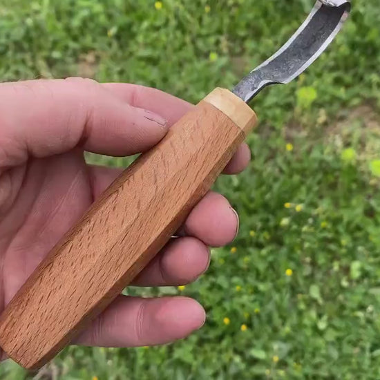 Mini Hollow Back Spoon Knife Left Hand Compound Curve, Hook Knife, Wood Carving Knife, Kuksa Knife, Carving Tool