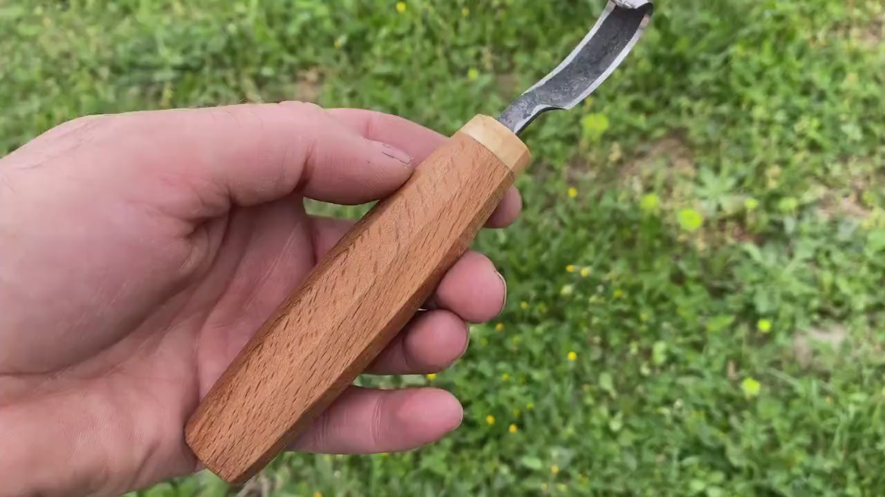 Mini Hollow Back Spoon Knife Left Hand Compound Curve, Hook Knife, Wood Carving Knife, Kuksa Knife, Carving Tool